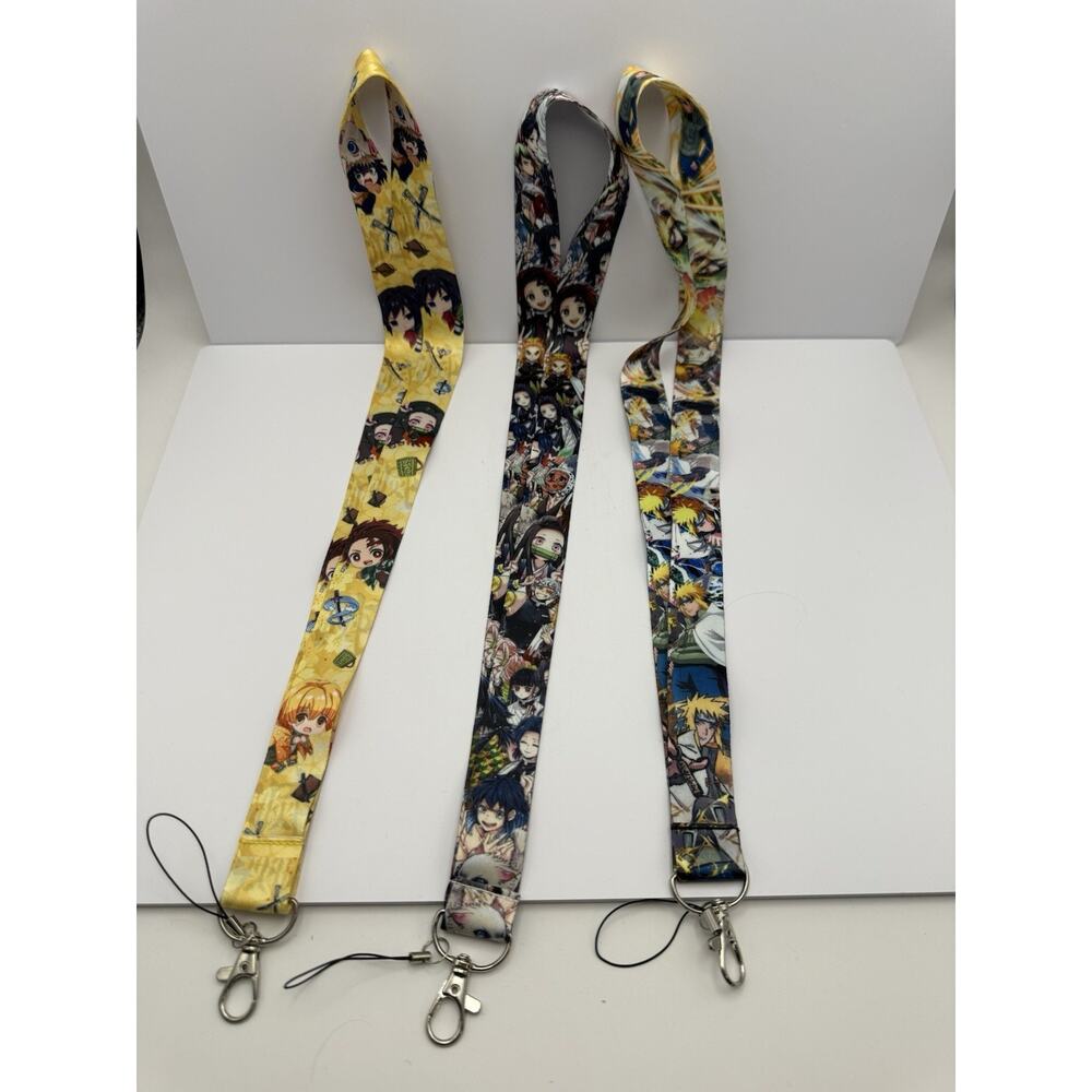 Anime Lanyard Lot – Demon Slayer & Naruto Style Keychain ID Badge Straps – 3 Pck